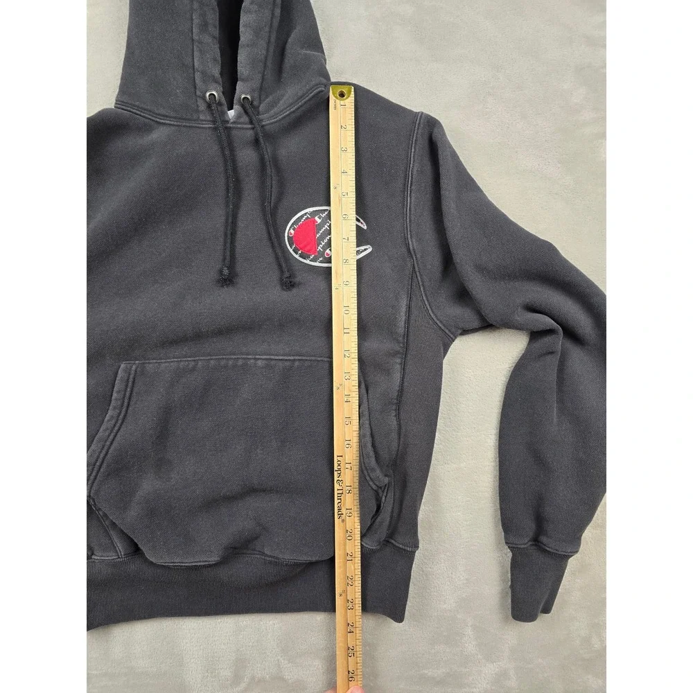Champion Reverse‎ Weave Hoodie Womens Small Black Logo Pullover Sweatshirt Heavy